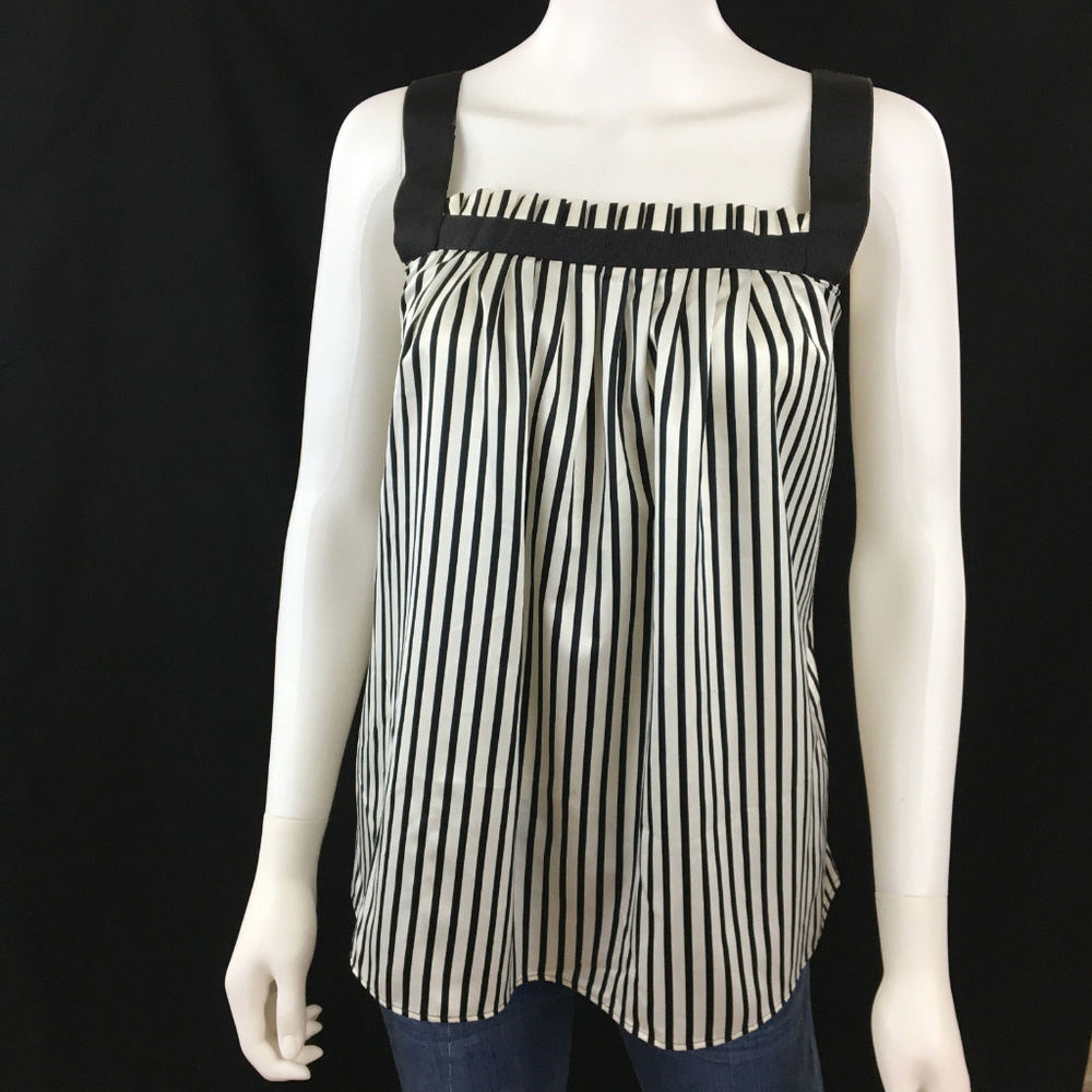 Zara Basic sz XS Black White Striped Pleated Tank
